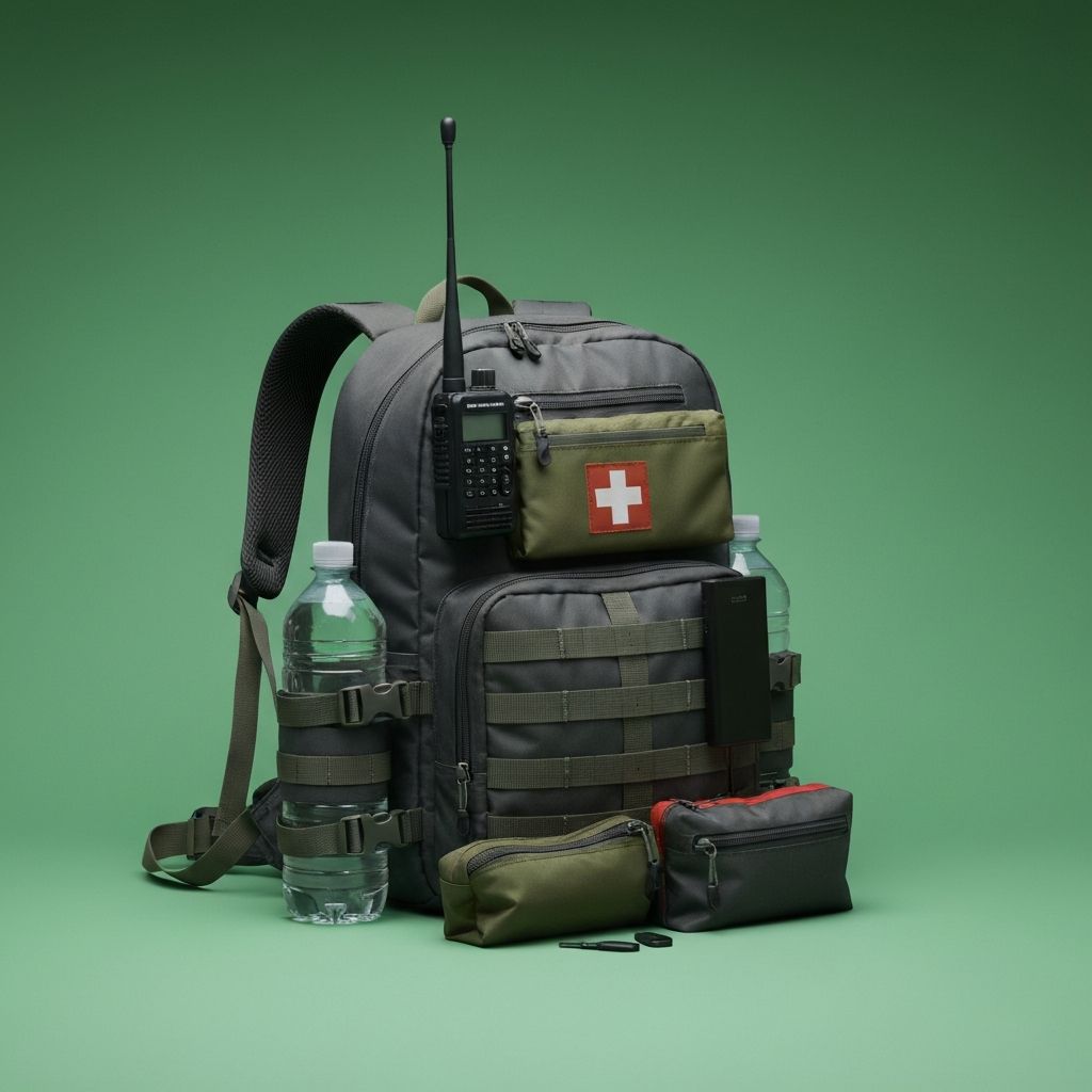Noodpakket rugzak met radio, EHBO-kit, powerbank en waterflesjes